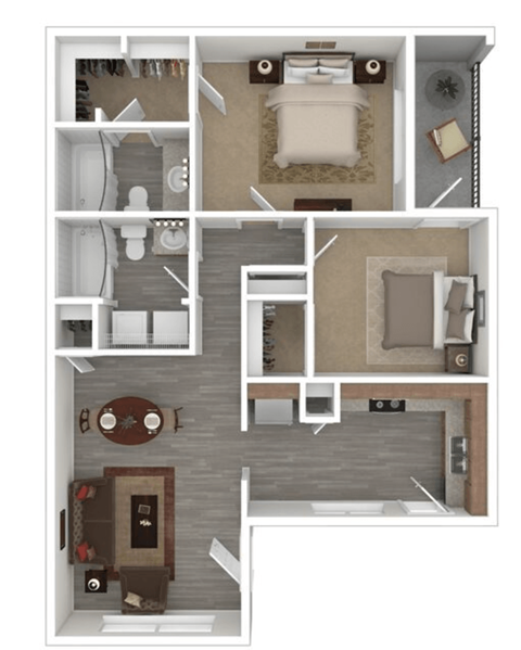 Floor plan for 2 beds, 2 baths, 946 sqft